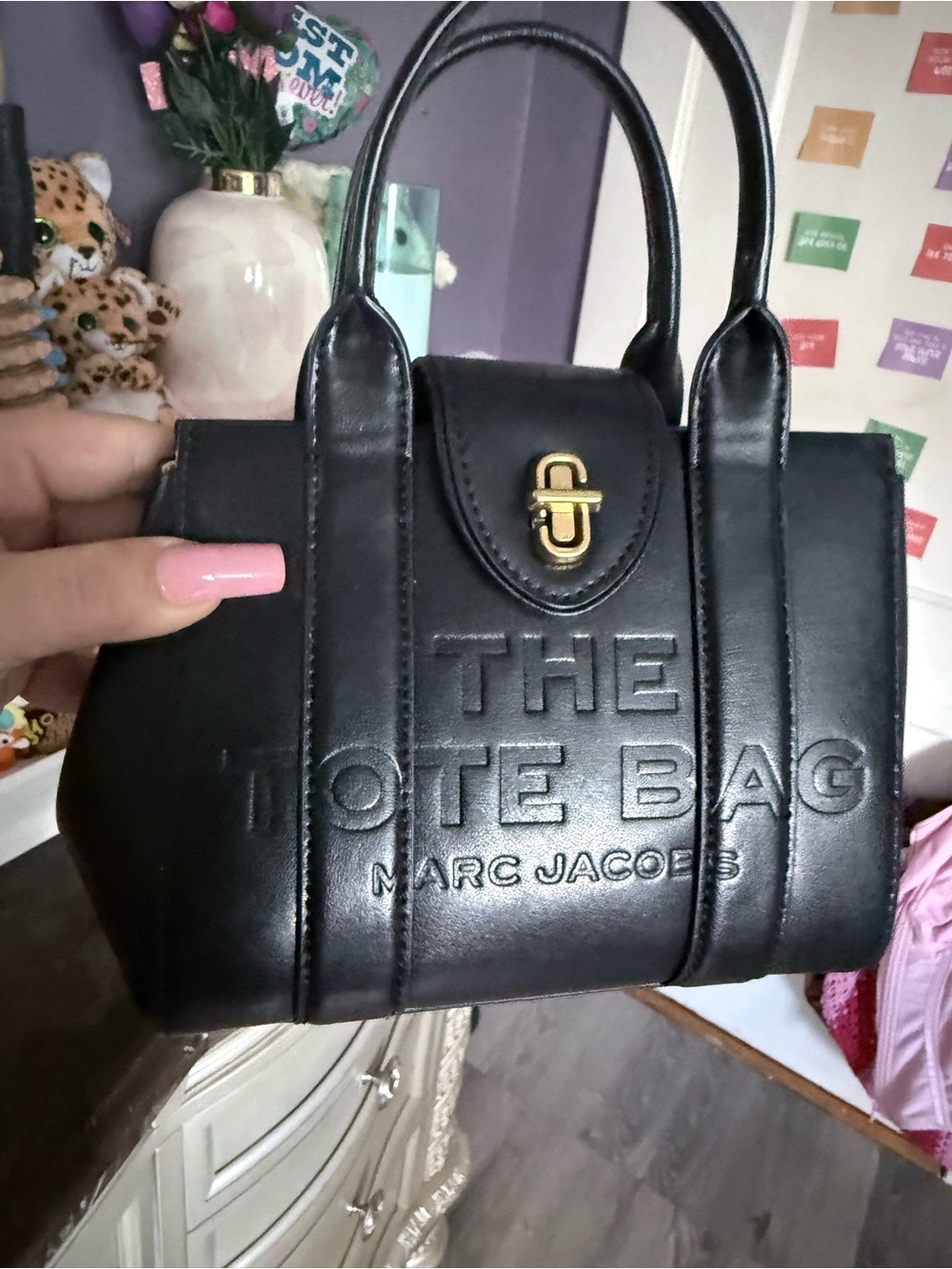 Marc Jacobs Black Mini The Tote Bag Satchel with Gold Hardware